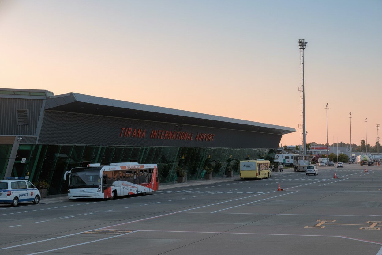 Facciata principale dell'Aeroporto di Tirana