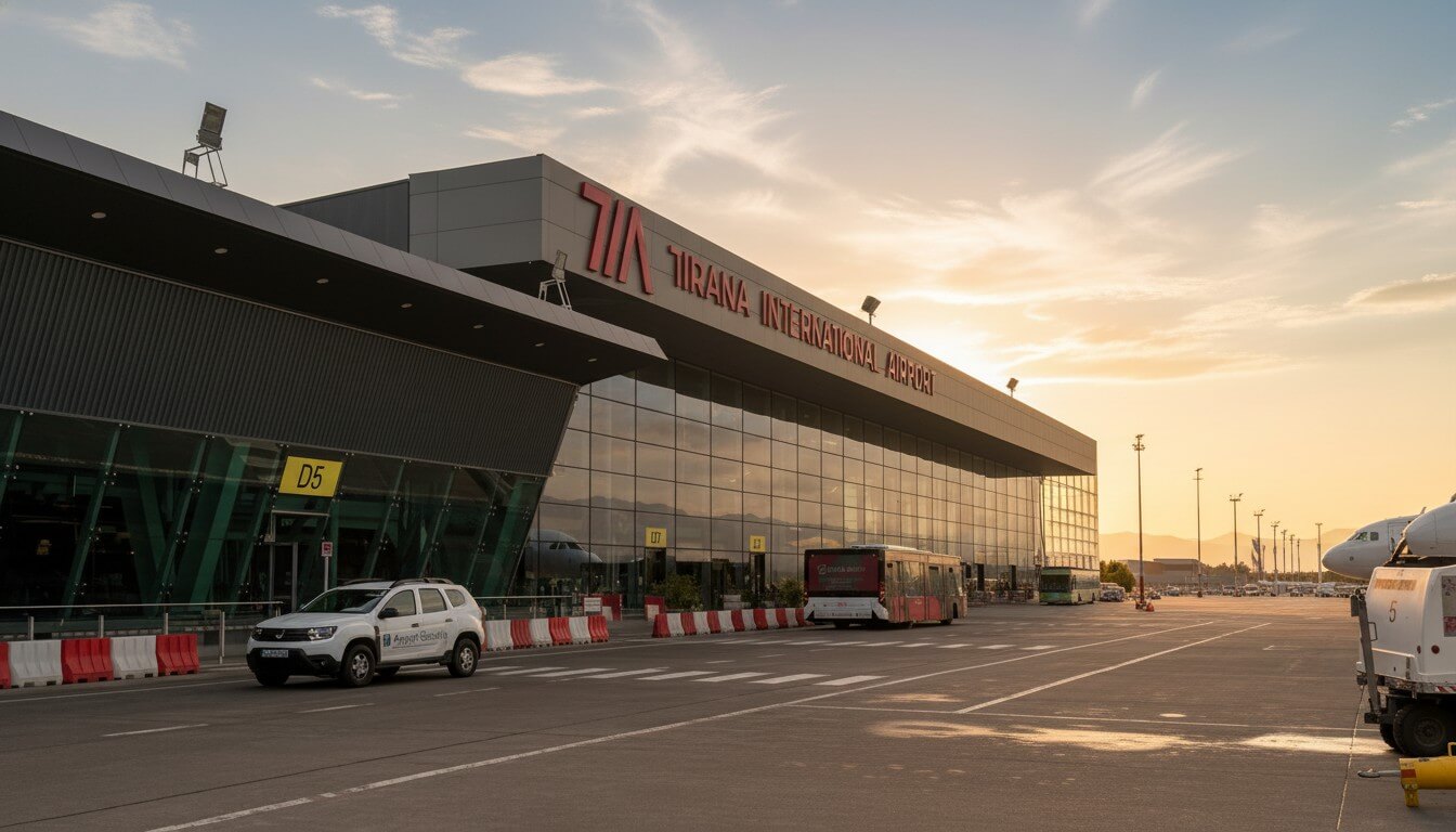 Lettere TIA con ciliegie all'Aeroporto di Tirana